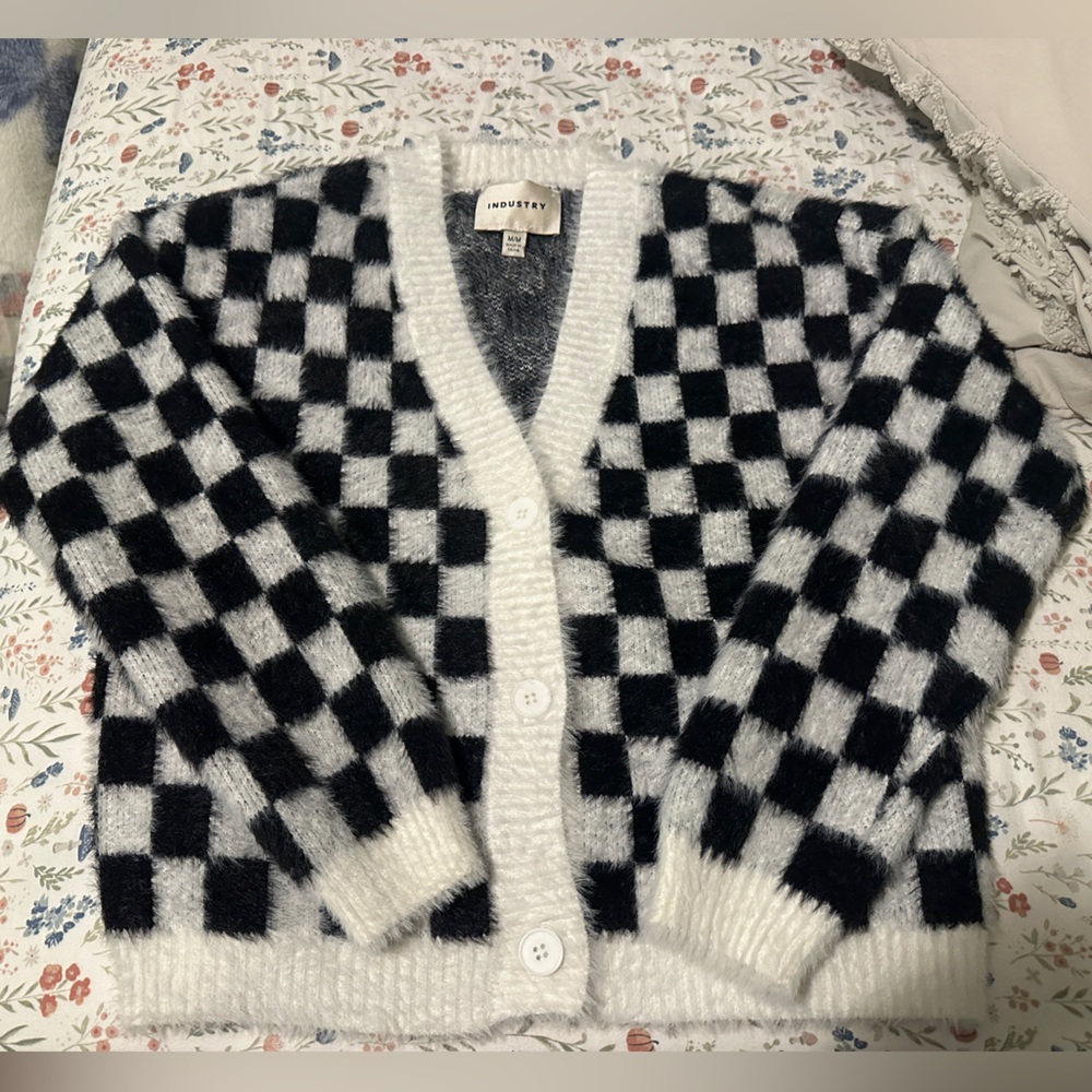 Black and White Checkered Cardigan